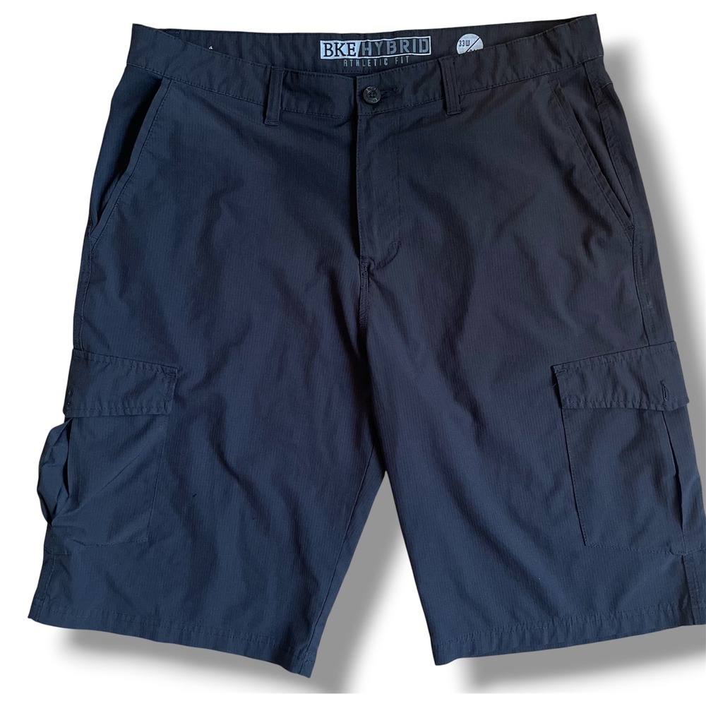 BKE Hybrid Athletic Fit Cargo Shorts Mens 33 Black Ripstop Stretch XZ9836-BK